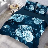 Dekbedovertrek Roses Blue 100% katoen Flanel 2-Persoons - 200x200/220 cm + 2 slopen 60x70 cm