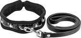 Fetish Premium - Halsband met Leiband - Zwart - Runderleer