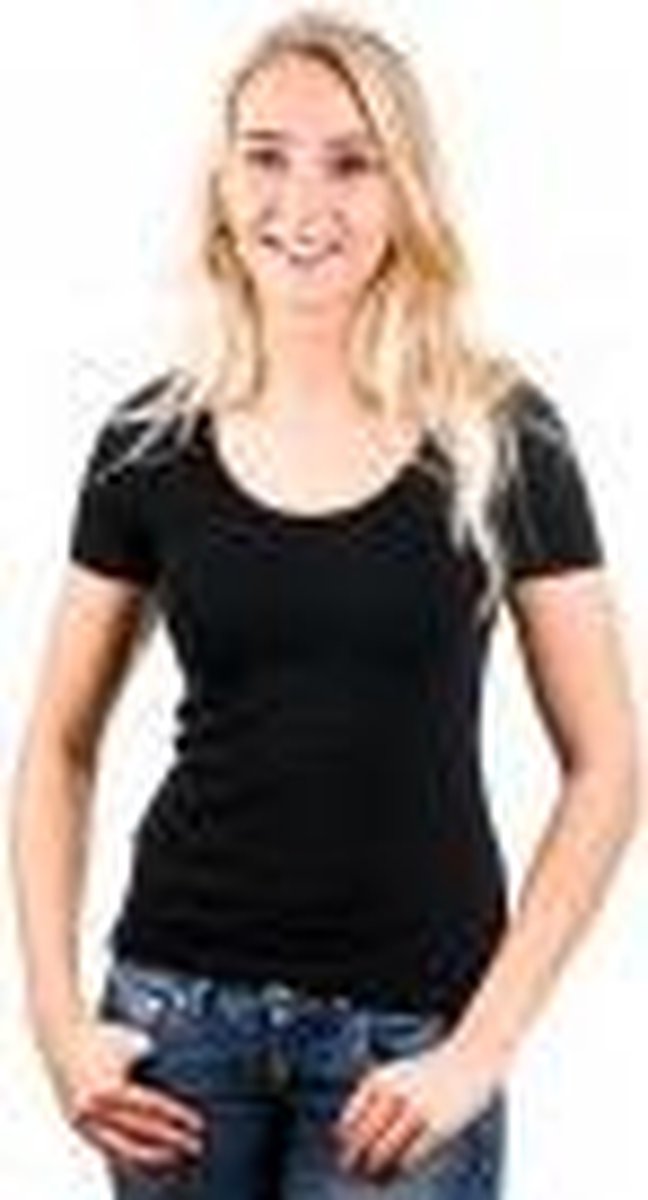 Garage 701 - Dames Bodyfit T-shirt ronde hals korte mouw zwart S 95% katoen 5% elastan
