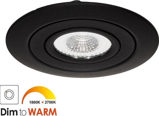 LED inbouwspot Zwart - Dimbaar - 5 Watt - 1800-2700K Dim To Warm - IP65  (Stof, spat en... | bol.com