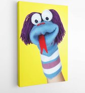 Cute sock puppet on yellow background - Modern Art Canvas - Vertical - 160755452 - 40-30 Vertical