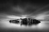 Black and White, Fine Art, Long Exposure Seascape with shipwreck Mediterranean Sky, at Elefsis Bay, Greece  - Modern Art Canvas - Horizontal - 1740559442 - 50*40 Horizontal