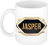 Naam cadeau mok / beker Jasper met gouden embleem 300 ml