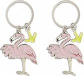 4x stuks metalen flamingo sleutelhanger 5 cm - Dieren cadeau artikelen - Vogels