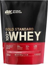 Bol.com Optimum Nutrition Gold Standard 100% Whey Protein - Delicious Strawberry - Proteine Poeder - Eiwitshake - 465 gram (15 s... aanbieding