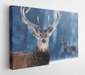 Proud Noble Deer male in winter snow forest. Winter christmas image - Modern Art Canvas - Horizontal -1183677967 - 115*75 Horizontal