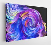 Interaction of human profiles and colorful paint vortexes on emotion, passion, desire, feelings, inner world, imagination and creativity - Modern Art Canvas - Horizontal - 58742335