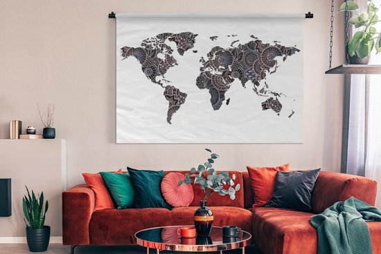 Tapisserie Propres Cartes du monde - Wereldkaart Zwart Rose Tapisserie coton 180x120 cm - Tapisserie avec photo