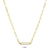 Twice As Nice Halsketting in 18kt verguld zilver, ovaal met zirkonia en ovale schakels  39 cm+5 cm