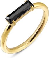 Twice As Nice Ring in goudkleurig edelstaal, baguette, zwart kristal  50