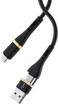 WIWU - USB-A/C naar USB-C kabel - Snellader 2.4A - Nylon - 1.2 meter - Zwart