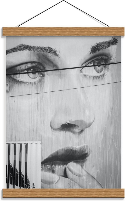Schoolplaat – Gezicht van Vrouw Getekend - 30x40cm Foto op Textielposter (Wanddecoratie op Schoolplaat)