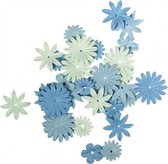 72x stuks Papieren knutsel bloemen blauw  - Hobby en knutsel materialen