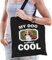 Dieren Spaniels tasje katoen volw + kind zwart - my dog is serious cool kado boodschappentas/ gymtas / sporttas - honden / hond