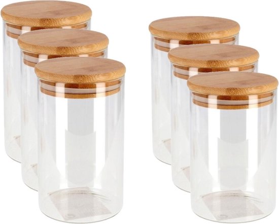 gouveo Set van 6 voorraadpotten, 1000 ml, bolvorm van borosilicaatglas gouveo Set van 6 voorraadpotten, 1000 ml, bolvorm van borosilicaatglas