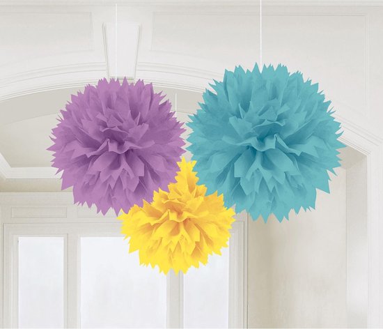 Amscan Set 3 Fluffy Decorativi Azzurro E Bianco 40/33/23 Cm Per Feste