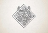 Line Art - Wolf 1 met achtergrond - M - 60x60cm - EssenhoutWit - geometrische wanddecoratie