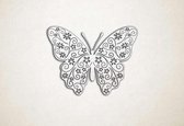 Wanddecoratie - Vlinder bloemen - M - 60x81cm - EssenhoutWit - muurdecoratie - Line Art