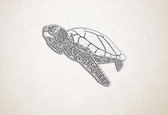 Wanddecoratie - Schildpad zwemmend - S - 44x60cm - EssenhoutWit - muurdecoratie - Line Art