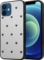 ShieldCase geschikt voor Apple iPhone 12 Mini - 5.4 inch spiegel hoesje met zwarte hartjes