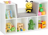 bibliothèque relaxdays avec kussen - armoire enfant blanc - armoire à jouets 6 compartiments - moderne