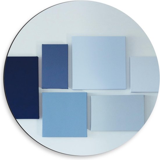 Dibond Wandcirkel - Blauwe Kleurenwaaier - 50x50cm Foto op Aluminium Wandcirkel (met ophangsysteem)