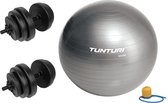 Tunturi - Fitness Set - Vinyl Halterset 28 kg  - Gymball Zilver 55 cm