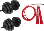 Tunturi - Fitness Set - Tunturi Vinyl Dumbbellset 28kg - Springtouw Rood