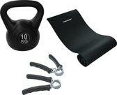 Tunturi - Fitness Set - Kettlebell 10 kg - Fitnessmat 160 x 60 x 0,7 cm - Knijphalters 2 stuks