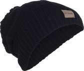 Knit Factory Bobby Gebreide Muts Heren & Dames - Sloppy Beanie hat - Zwart - Warme zwarte Wintermuts - Unisex - One Size