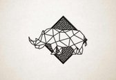 Line Art - Neushoorn met achtergrond - XS - 25x30cm - Zwart - geometrische wanddecoratie