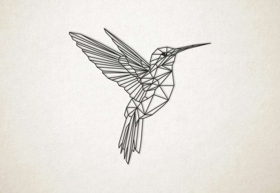 Line Art - Kolibrie 1 - M - 60x63cm - Zwart - geometrische wanddecoratie