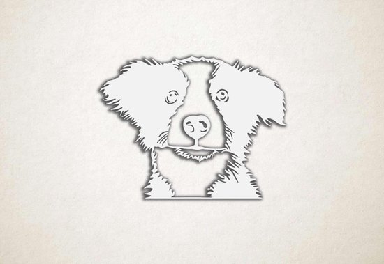 Wanddecoratie - Border Collie puppy - M - 60x80cm - Wit - muurdecoratie - Line Art