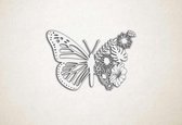 Wanddecoratie - Vlinder met bloemen - S - 39x60cm - Wit - muurdecoratie - Line Art