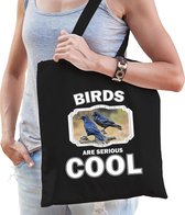 Dieren raaf  katoenen tasje volw + kind zwart - birds are cool boodschappentas/ gymtas / sporttas - cadeau vogels fan