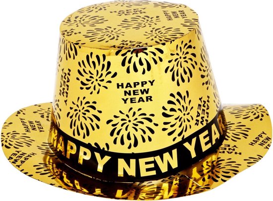 4x chapeaux dorés Happy New Year - Chapeaux de fête du Nouvel An