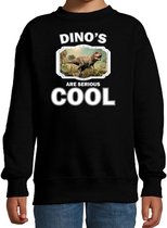 Dieren dinosaurussen sweater zwart kinderen - dinosaurs are serious cool trui jongens/ meisjes - cadeau stoere t-rex dinosaurus/ dinosaurussen liefhebber 7-8 jaar (122/128)