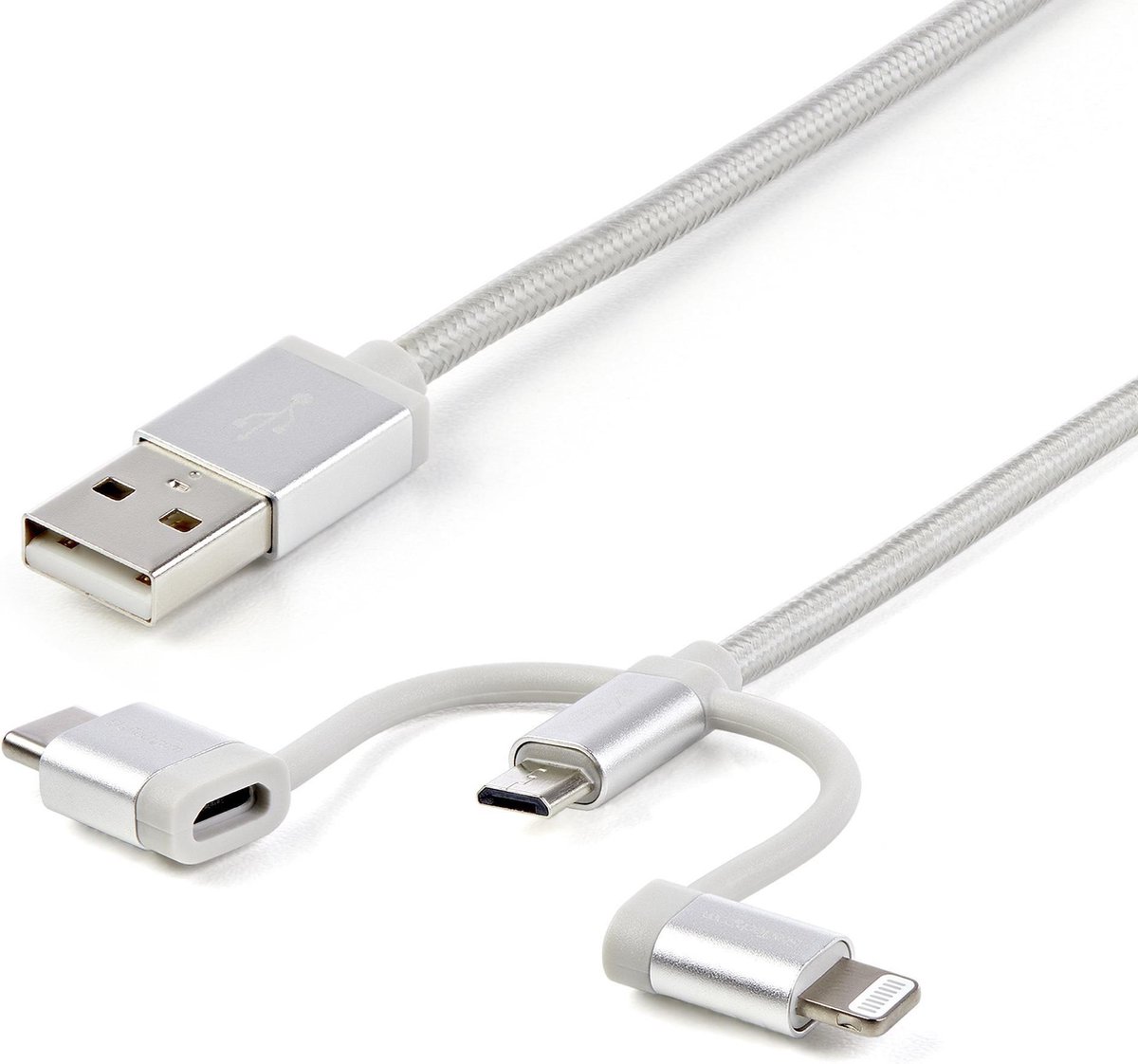 StarTech USB oplaadkabel - USB naar Lightning / USB-C / Micro-B - gevlochten - 1 m