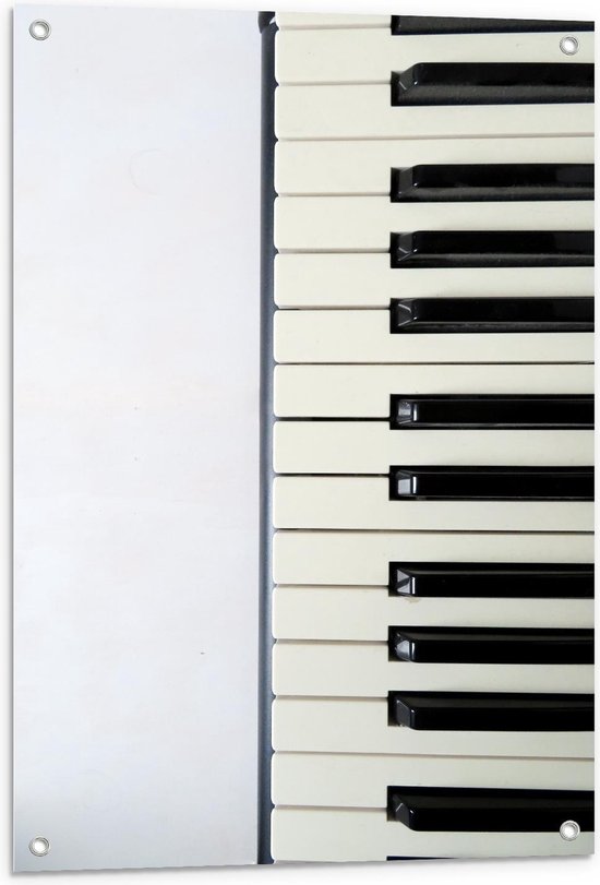 Tuinposter – Halve Piano op Witte Achtergrond - 60x90cm Foto op Tuinposter  (wanddecoratie voor buiten en binnen)