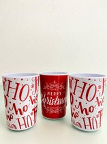 Kerstmis Kunststof Bekers (3 Stuks) - Wit Met Rood (Divers)
