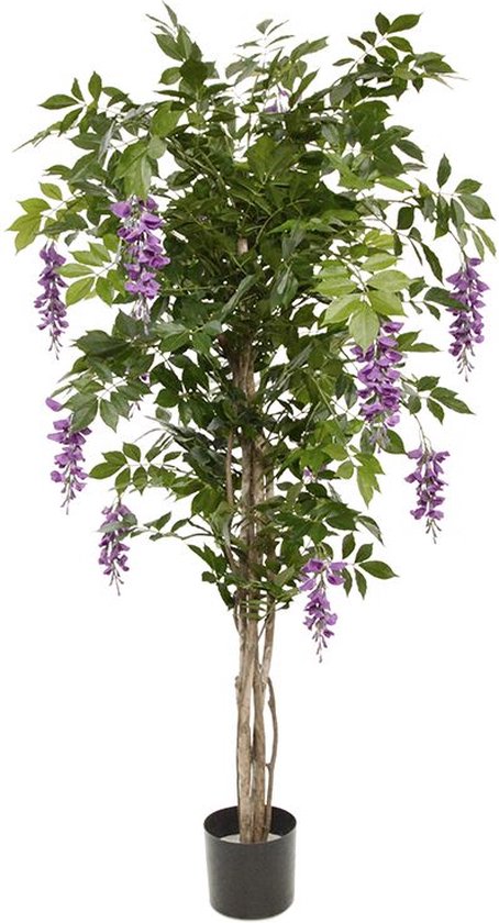 GOPLUS Artificial Plant Wisteria Tree Artificial Tree with Flowers, 150 cm High, Artificial Plants in Pot, Indoor Plant, Artificial Multiple Choice, Decorative Plant for Indoor and Outdoor Use (Purple