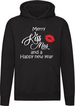 Merry kiss-mas | hoodie | kersttrui | grappig | kersttrui | capuchon | Zwart