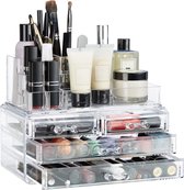 Relaxdays make-up organizer - tweedelig - cosmetica opbergdoos - lippenstift houder - doorzichtig