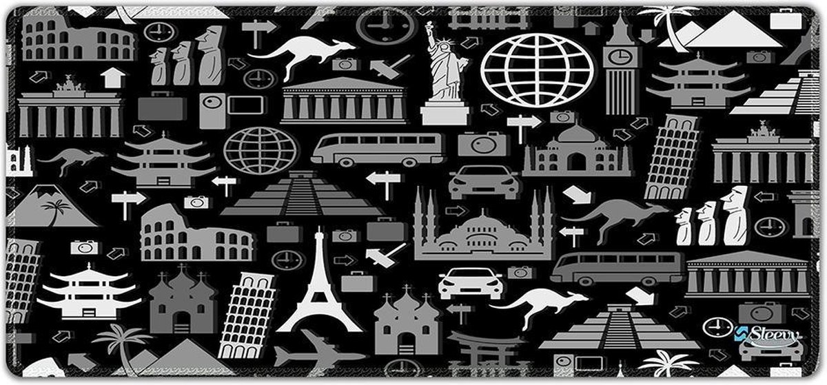 Muismat xxl wereldse symbolen 90 x 40 cm - Sleevy - mousepad - Collectie 100+ designs