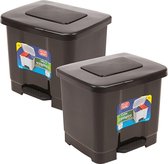 2x stuks dubbele afvalemmer/vuilnisemmer 35 liter met deksel en pedaal - Donkergrijs- vuilnisbakken/prullenbakken - Kantoor/keuken