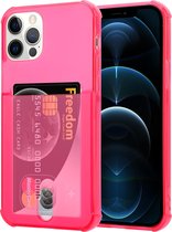 ShieldCase Shock case met pashouder geschikt voor Apple iPhone 12 / 12 Pro - 6.1 inch - Roze/rood - strak design - hoesje met ruimte voor pasjes