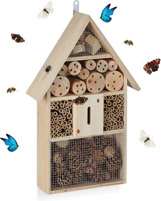 relaxdays insectenhotel groot - vlinderkast insectenhuis hout - bijenhotel - bijenhuis