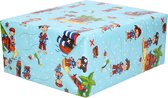1x Inpakpapier kinderverjaardag blauw met piraten thema 200 x 70 - cadeaupapier