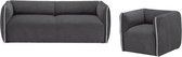 MOTIVHOME - CLIO 3-zitsbank + fauteuil - antraciet en grijze stof