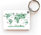 Sleutelhanger - Wereldkaart kinderen - Dieren - Turquoise - Uitdeelcadeautjes - Plastic